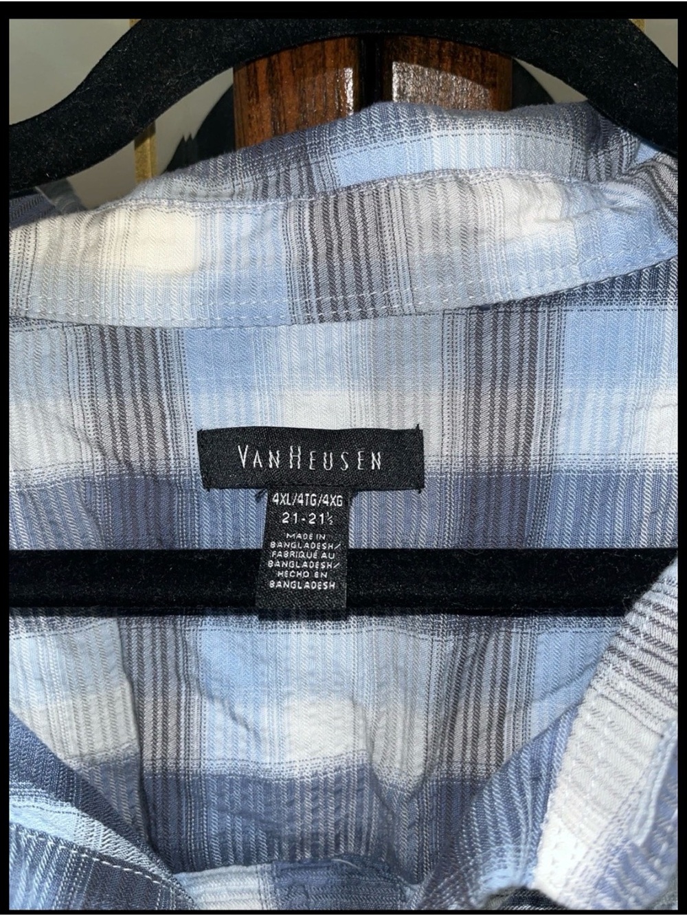 Van Heusen Light Blue and White Plaid Button-Down Shirt 4XL - Picture 4 of 8